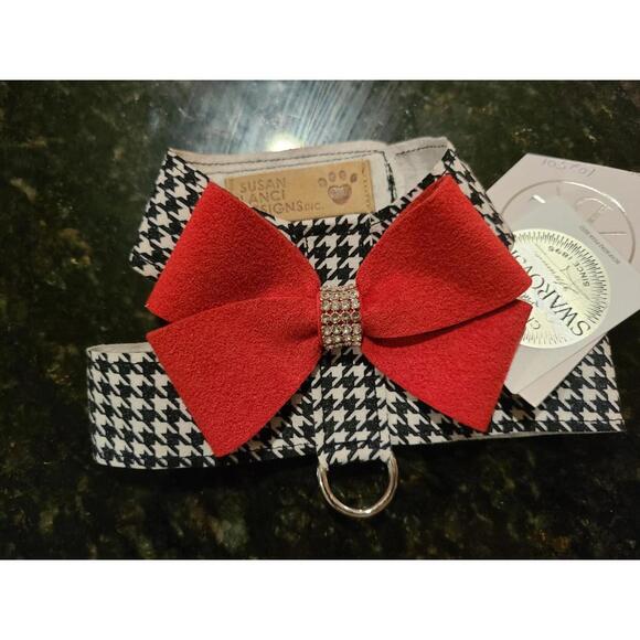 Susan Lanci Tinkie Harness Nuveau Bow Houndstooth Ultra Suede NEWSmall